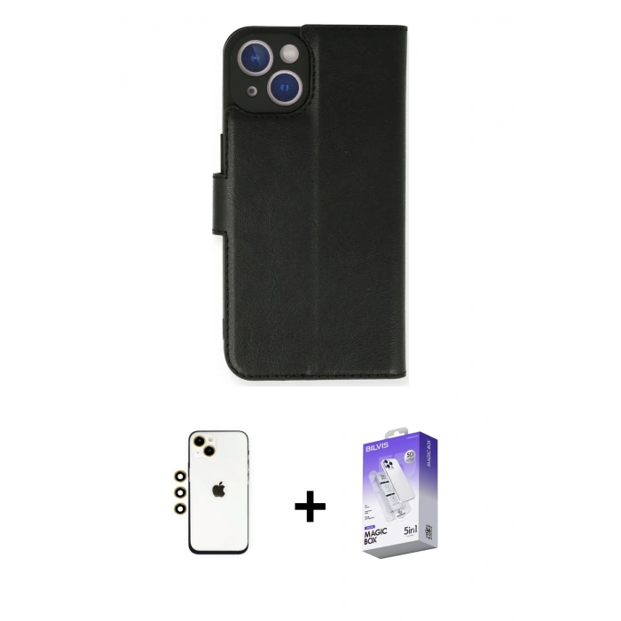 MARSİLYAN™- iPhone 14 Kılıf Siluet Işık Serisi - Siyah Bilvis 5in1 3D Magic Cam Ekran Koruyucu + Shine Kamera Lens - GD