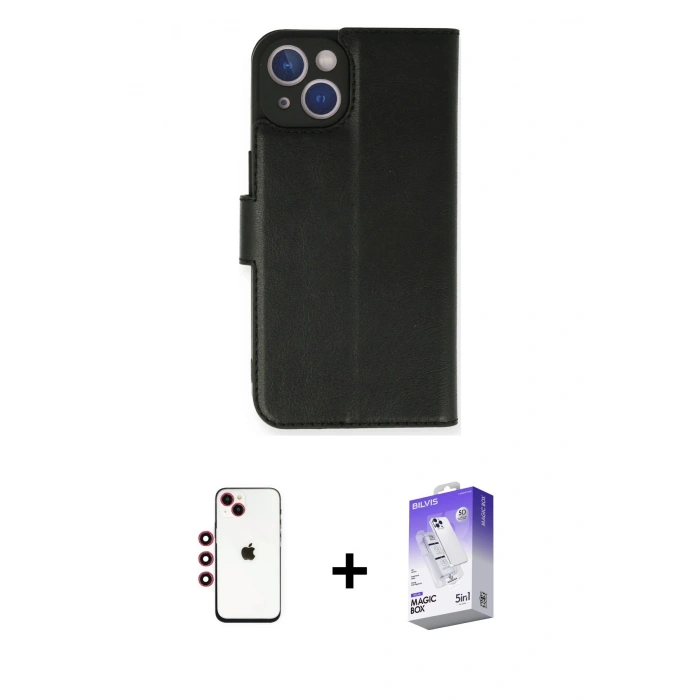 MARSİLYAN™- iPhone 14 Kılıf Siluet Işık Serisi - Siyah Bilvis 5in1 3D Magic Cam Ekran Koruyucu + Shine Kamera Lens - KI