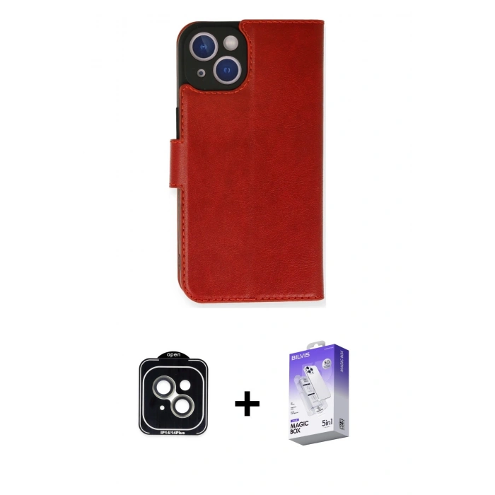 MARSİLYAN™- iPhone 14 Kılıf Siluet Işık Serisi - Siyah Bilvis 5in1 3D Magic Cam Ekran Koruyucu + Yeşil PVD Metal Kamera Lens