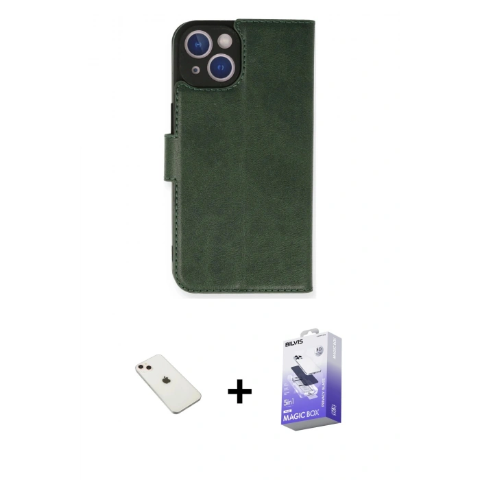 MARSİLYAN™- iPhone 14 Kılıf Siluet Işık Serisi - Siyah Bilvis 5in1 5D Magic Hayalet Cam Ekran Koruyucu + Diamond Kamera Lens - PE