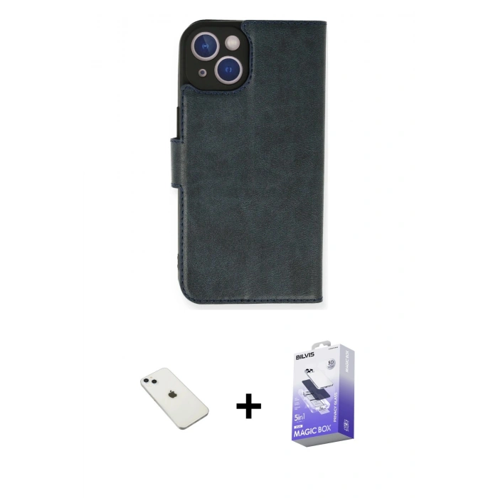 MARSİLYAN™- iPhone 14 Kılıf Siluet Işık Serisi - Siyah Bilvis 5in1 5D Magic Hayalet Cam Ekran Koruyucu + Diamond Kamera Lens - SABE