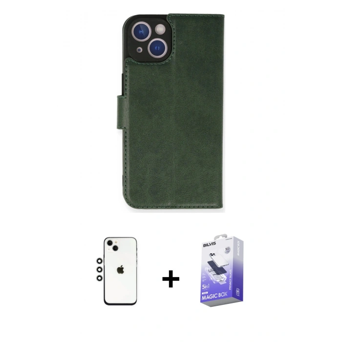 MARSİLYAN™- iPhone 14 Kılıf Siluet Işık Serisi - Siyah Bilvis 5in1 5D Magic Hayalet Cam Ekran Koruyucu + Shine Kamera Lens - GS