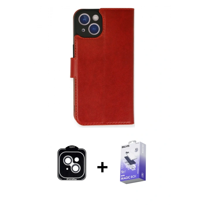 MARSİLYAN™- iPhone 14 Kılıf Siluet Işık Serisi - Siyah Bilvis 5in1 5D Magic Hayalet Cam Ekran Koruyucu + PVD Metal Kamera Lens - GS