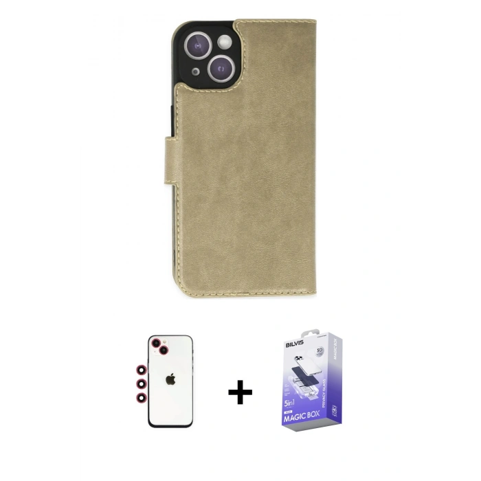 MARSİLYAN™- iPhone 14 Kılıf Siluet Işık Serisi - Siyah Bilvis 5in1 5D Magic Hayalet Cam Ekran Koruyucu + Shine Kamera Lens - KI