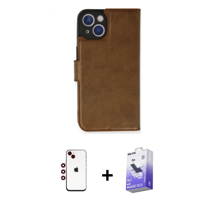 MARSİLYAN™- iPhone 14 Kılıf Siluet Işık Serisi - Siyah Bilvis 5in1 5D Magic Hayalet Cam Ekran Koruyucu + Shine Kamera Lens - KI