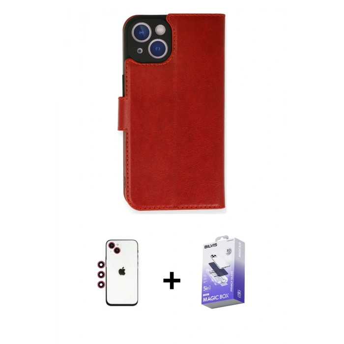 MARSİLYAN™- iPhone 14 Kılıf Siluet Işık Serisi - Siyah Bilvis 5in1 5D Magic Hayalet Cam Ekran Koruyucu + Shine Kamera Lens - KI