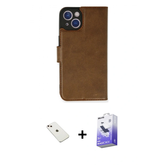 MARSİLYAN™- iPhone 14 Kılıf Siluet Işık Serisi - Siyah Bilvis 5in1 5D Magic Hayalet Cam Ekran Koruyucu + Diamond Kamera Lens - PE