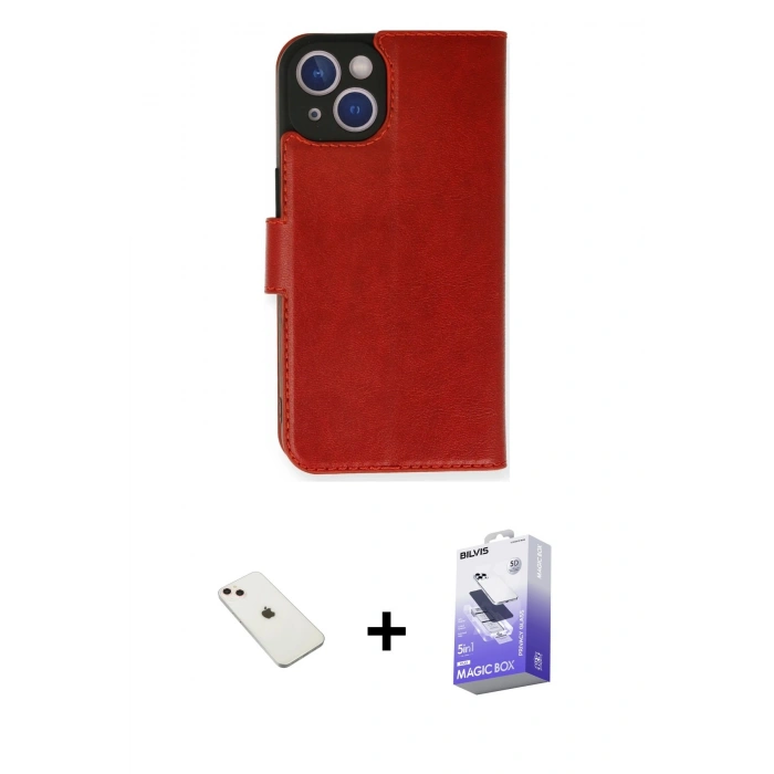 MARSİLYAN™- iPhone 14 Kılıf Siluet Işık Serisi - Siyah Bilvis 5in1 5D Magic Hayalet Cam Ekran Koruyucu + Diamond Kamera Lens - PE