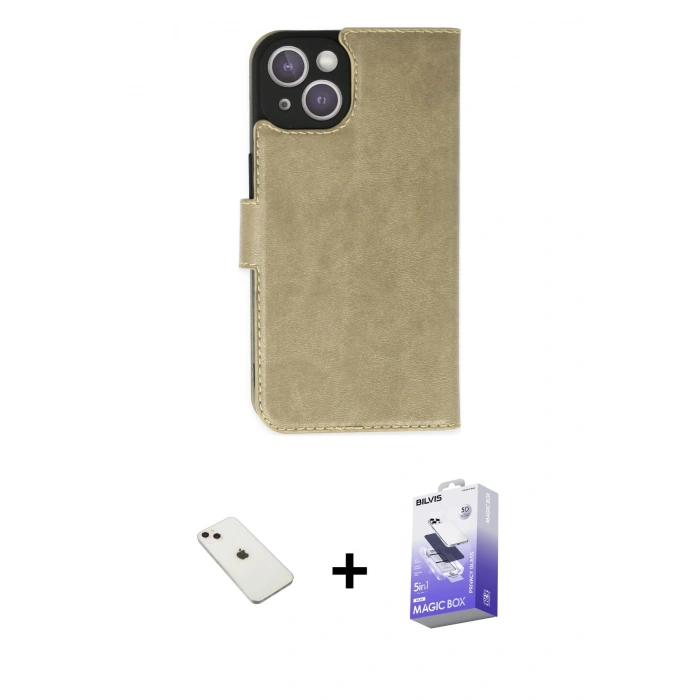 MARSİLYAN™- iPhone 14 Kılıf Siluet Işık Serisi - Siyah Bilvis 5in1 5D Magic Hayalet Cam Ekran Koruyucu + Diamond Kamera Lens - PE