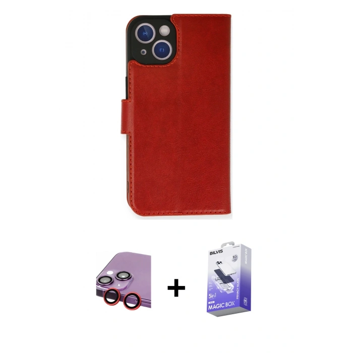 MARSİLYAN™- iPhone 14 Kılıf Siluet Işık Serisi - Siyah Bilvis 5in1 5D Magic Hayalet Cam Ekran Koruyucu + Raze Metal Kamera Lens - KI