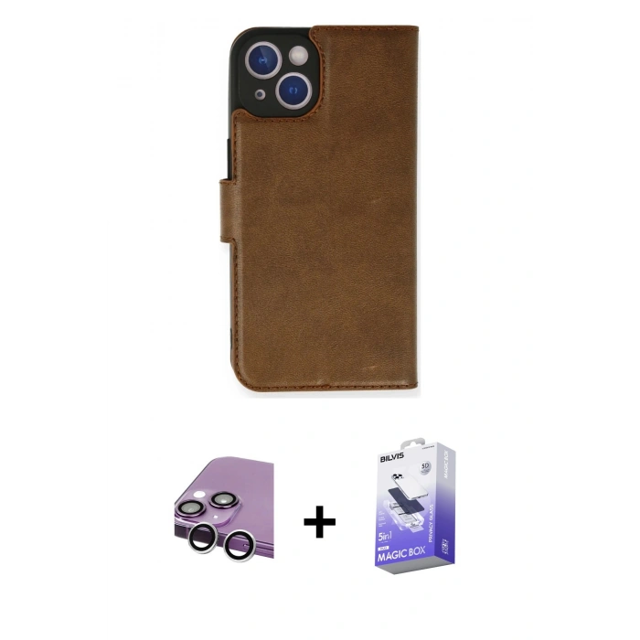 MARSİLYAN™- iPhone 14 Kılıf Siluet Işık Serisi - Siyah Bilvis 5in1 5D Magic Hayalet Cam Ekran Koruyucu + Raze Metal Kamera Lens - GS