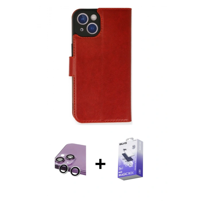 MARSİLYAN™- iPhone 14 Kılıf Siluet Işık Serisi - Siyah Bilvis 5in1 5D Magic Hayalet Cam Ekran Koruyucu + Raze Metal Kamera Lens - GS