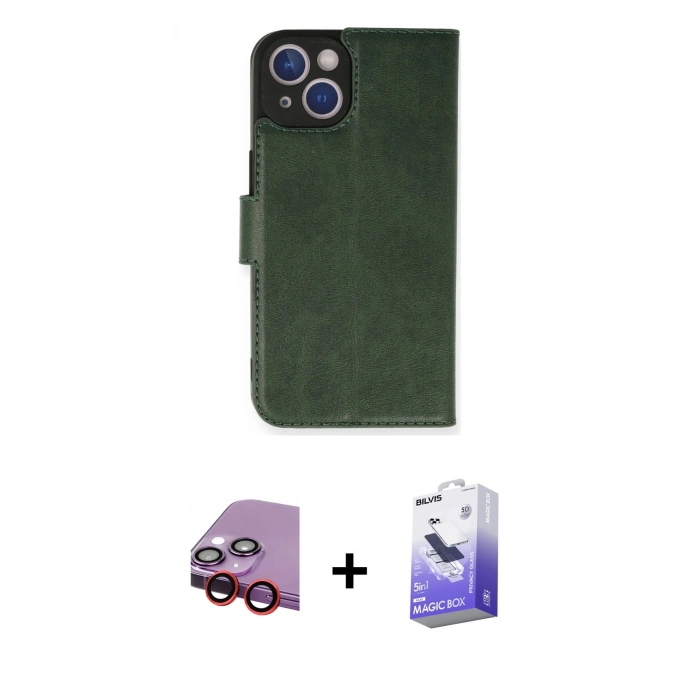 MARSİLYAN™- iPhone 14 Kılıf Siluet Işık Serisi - Siyah Bilvis 5in1 5D Magic Hayalet Cam Ekran Koruyucu + Raze Metal Kamera Lens - KI