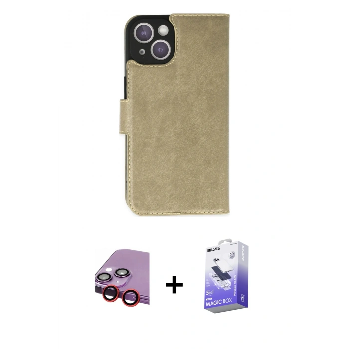 MARSİLYAN™- iPhone 14 Kılıf Siluet Işık Serisi - Siyah Bilvis 5in1 5D Magic Hayalet Cam Ekran Koruyucu + Raze Metal Kamera Lens - KI
