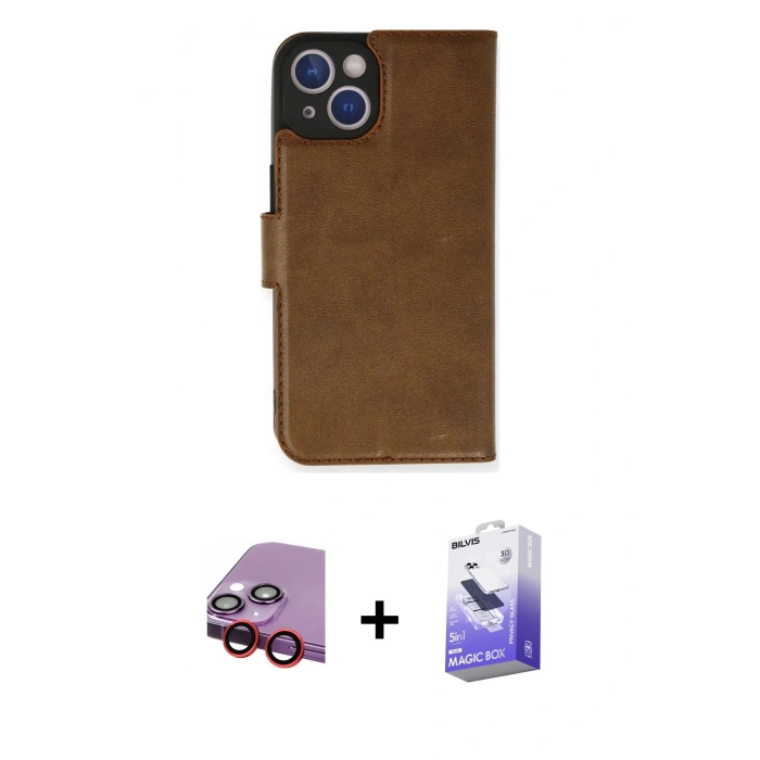 MARSİLYAN™- iPhone 14 Kılıf Siluet Işık Serisi - Siyah Bilvis 5in1 5D Magic Hayalet Cam Ekran Koruyucu + Raze Metal Kamera Lens - KI
