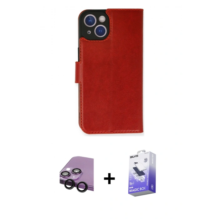MARSİLYAN™- iPhone 14 Kılıf Siluet Işık Serisi - Siyah Bilvis 5in1 5D Magic Hayalet Cam Ekran Koruyucu + Raze Metal Kamera Lens - SH