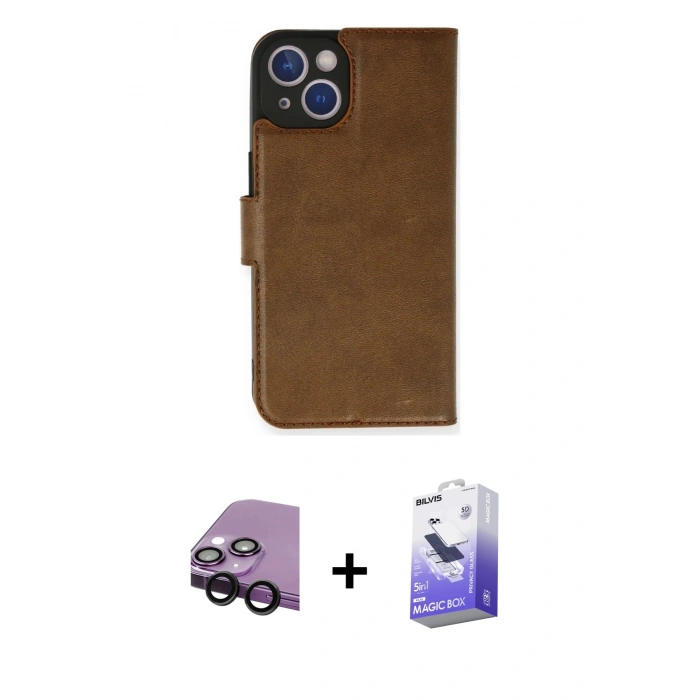 MARSİLYAN™- iPhone 14 Kılıf Siluet Işık Serisi - Siyah Bilvis 5in1 5D Magic Hayalet Cam Ekran Koruyucu + Raze Metal Kamera Lens - SH