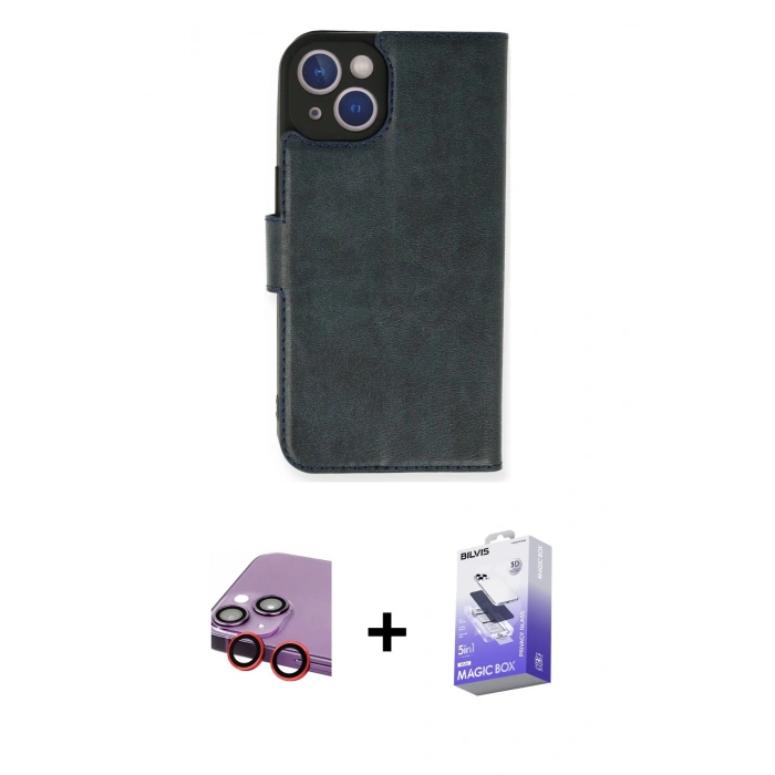 MARSİLYAN™- iPhone 14 Kılıf Siluet Işık Serisi - Siyah Bilvis 5in1 5D Magic Hayalet Cam Ekran Koruyucu + Raze Metal Kamera Lens - KI