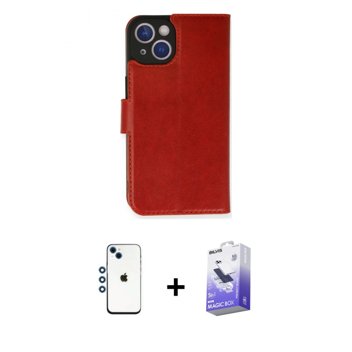 MARSİLYAN™- iPhone 14 Kılıf Siluet Işık Serisi - Siyah Bilvis 5in1 5D Magic Hayalet Cam Ekran Koruyucu + Shine Kamera Lens - MI