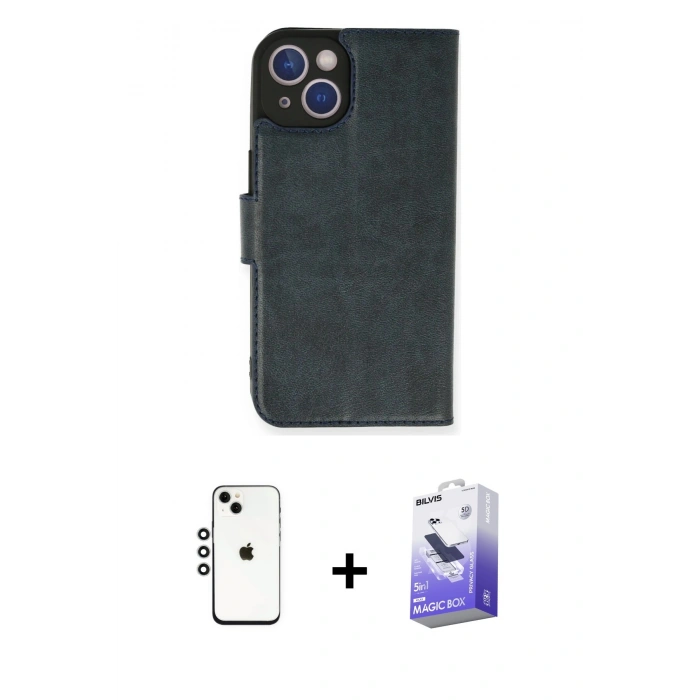 MARSİLYAN™- iPhone 14 Kılıf Siluet Işık Serisi - Siyah Bilvis 5in1 5D Magic Hayalet Cam Ekran Koruyucu + Shine Kamera Lens - GS