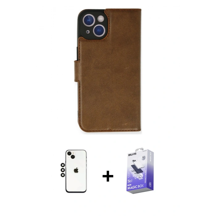MARSİLYAN™- iPhone 14 Kılıf Siluet Işık Serisi - Siyah Bilvis 5in1 5D Magic Hayalet Cam Ekran Koruyucu + Shine Kamera Lens - SH