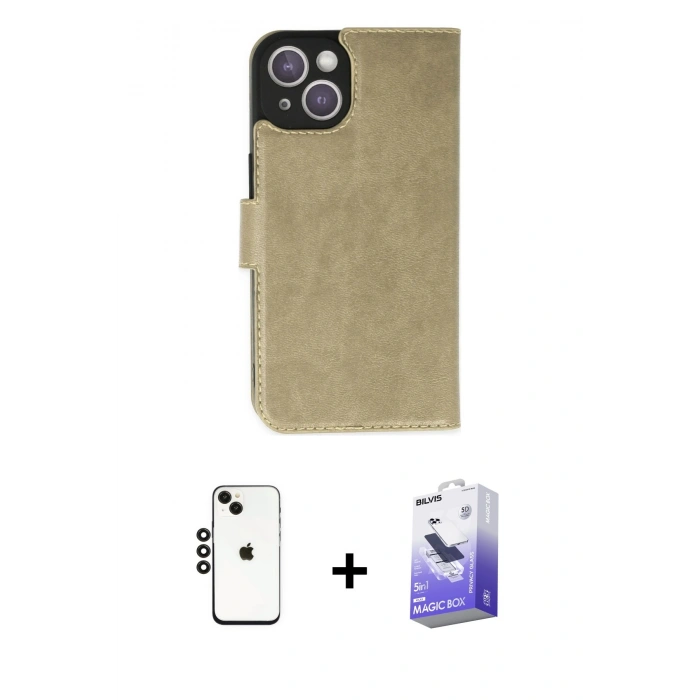 MARSİLYAN™- iPhone 14 Kılıf Siluet Işık Serisi - Siyah Bilvis 5in1 5D Magic Hayalet Cam Ekran Koruyucu + Shine Kamera Lens - SH