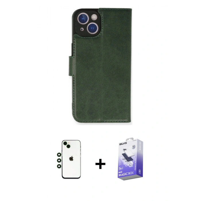 MARSİLYAN™- iPhone 14 Kılıf Siluet Işık Serisi - Siyah Bilvis 5in1 5D Magic Hayalet Cam Ekran Koruyucu + Shine Kamera Lens - YL