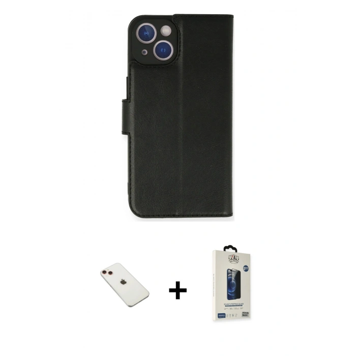 MARSİLYAN™- iPhone 14 Kılıf Siluet Işık Serisi - Siyah Bilvis Hayalet Cam Ekran Koruyucu + Diamond Kamera Lens - KI