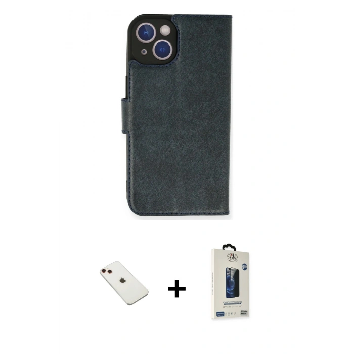 MARSİLYAN™- iPhone 14 Kılıf Siluet Işık Serisi - Siyah Bilvis Hayalet Cam Ekran Koruyucu + Diamond Kamera Lens - KI