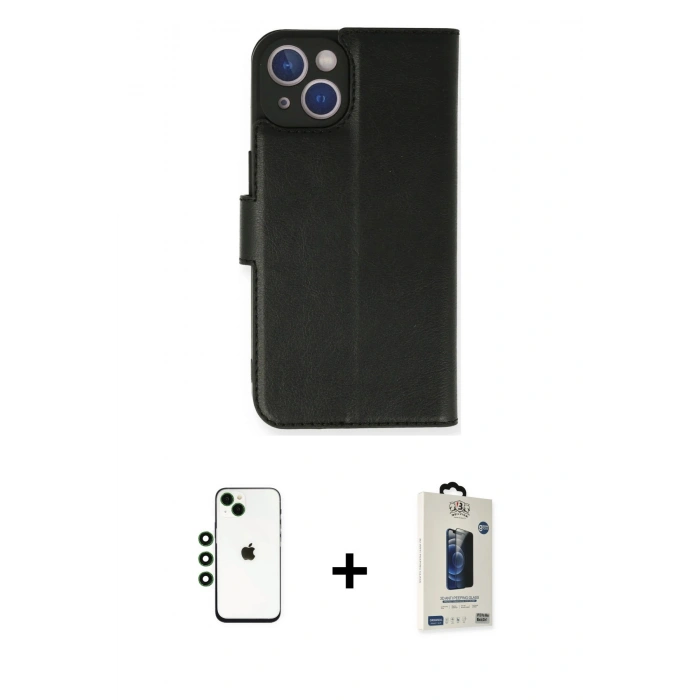 MARSİLYAN™- iPhone 14 Kılıf Siluet Işık Serisi - Siyah Bilvis Hayalet Cam Ekran Koruyucu + Shine Kamera Lens - YL