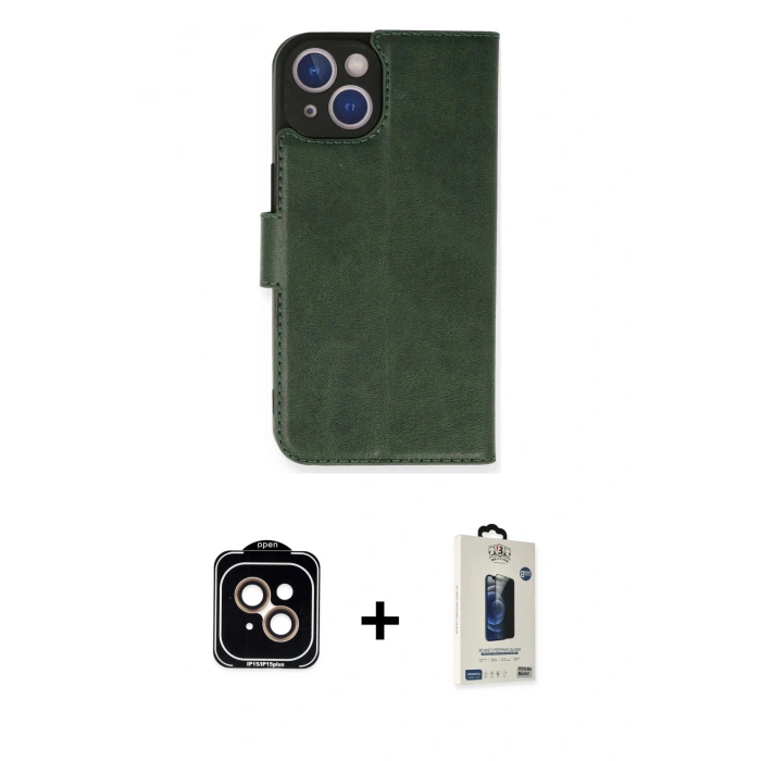 MARSİLYAN™- iPhone 14 Kılıf Siluet Işık Serisi - Siyah Bilvis Hayalet Cam Ekran Koruyucu + PVD Metal Kamera Lens - TU