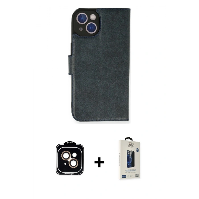 MARSİLYAN™- iPhone 14 Kılıf Siluet Işık Serisi - Siyah Bilvis Hayalet Cam Ekran Koruyucu + PVD Metal Kamera Lens - TU