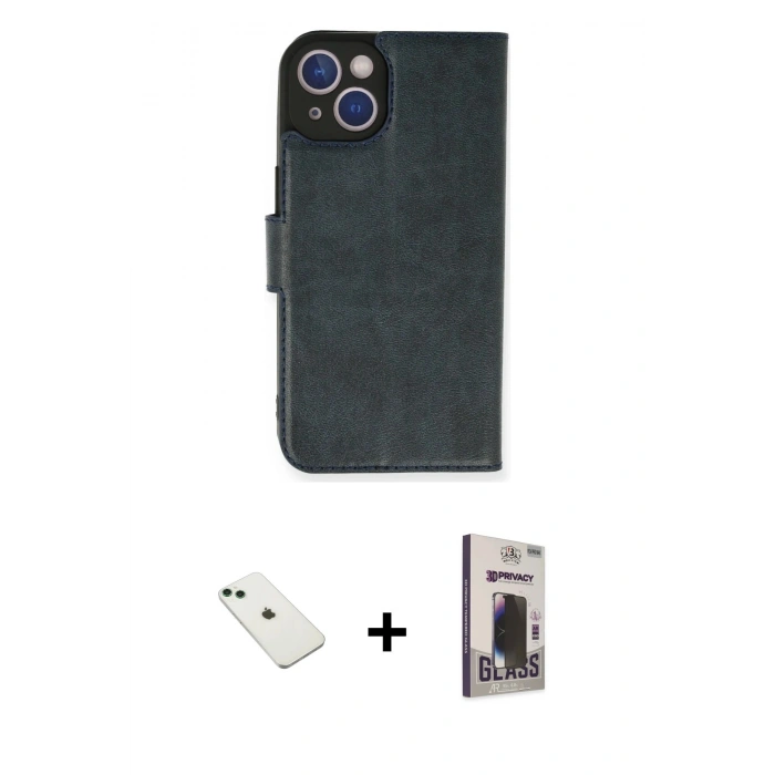 MARSİLYAN™- iPhone 14 Kılıf Siluet Işık Serisi - Siyah Bilvis Hayalet Cam Ekran Koruyucu + Diamond Kamera Lens - YL
