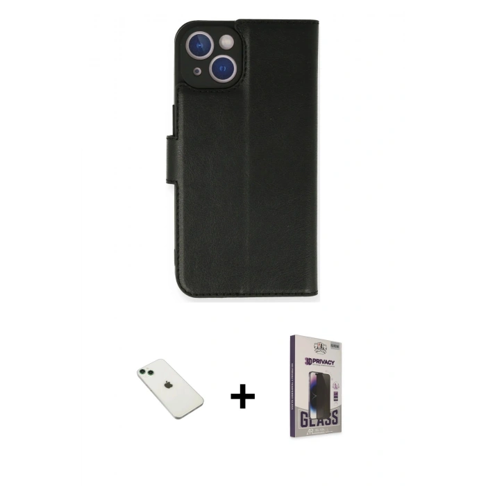MARSİLYAN™- iPhone 14 Kılıf Siluet Işık Serisi - Siyah Bilvis Hayalet Cam Ekran Koruyucu + Diamond Kamera Lens - YL