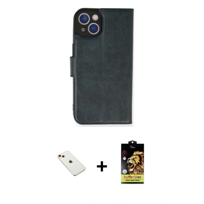 MARSİLYAN™- iPhone 14 Kılıf Siluet Işık Serisi - Siyah Buffer Cam Ekran Koruyucu + Diamond Kamera Lens - KI