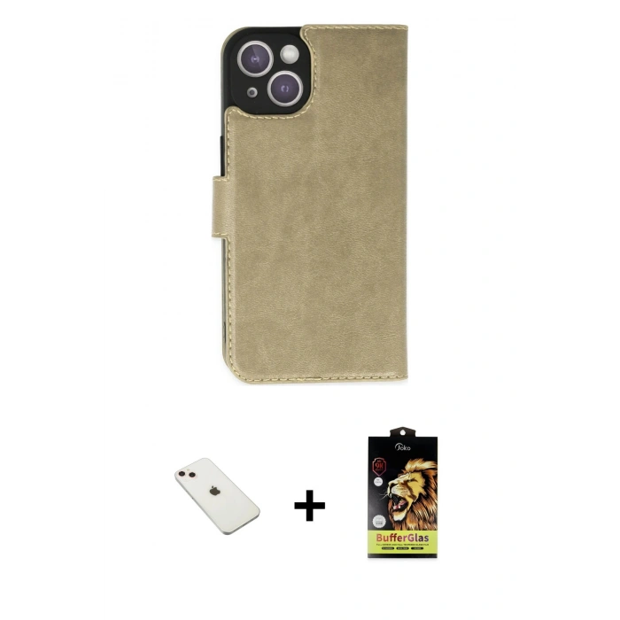 MARSİLYAN™- iPhone 14 Kılıf Siluet Işık Serisi - Siyah Buffer Cam Ekran Koruyucu + Diamond Kamera Lens - PE
