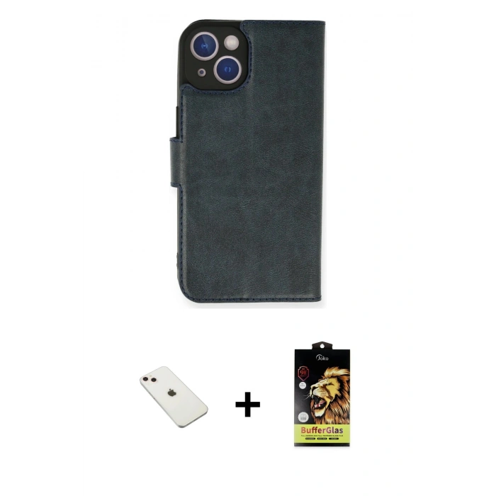 MARSİLYAN™- iPhone 14 Kılıf Siluet Işık Serisi - Siyah Buffer Cam Ekran Koruyucu + Diamond Kamera Lens - PE
