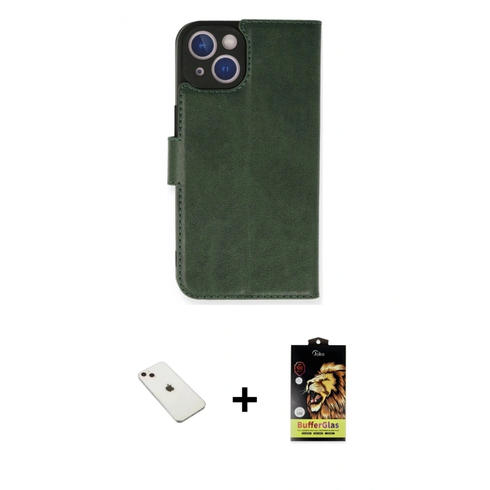 MARSİLYAN™- iPhone 14 Kılıf Siluet Işık Serisi - Siyah Buffer Cam Ekran Koruyucu + Diamond Kamera Lens - PE
