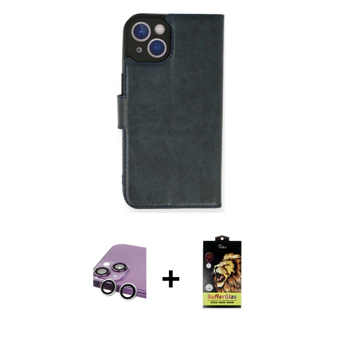 MARSİLYAN™- iPhone 14 Kılıf Siluet Işık Serisi - Siyah Buffer Cam Ekran Koruyucu + Raze Metal Kamera Lens - GS