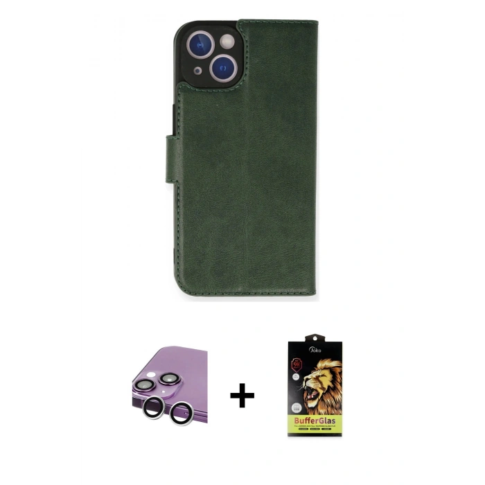 MARSİLYAN™- iPhone 14 Kılıf Siluet Işık Serisi - Siyah Buffer Cam Ekran Koruyucu + Raze Metal Kamera Lens - GS