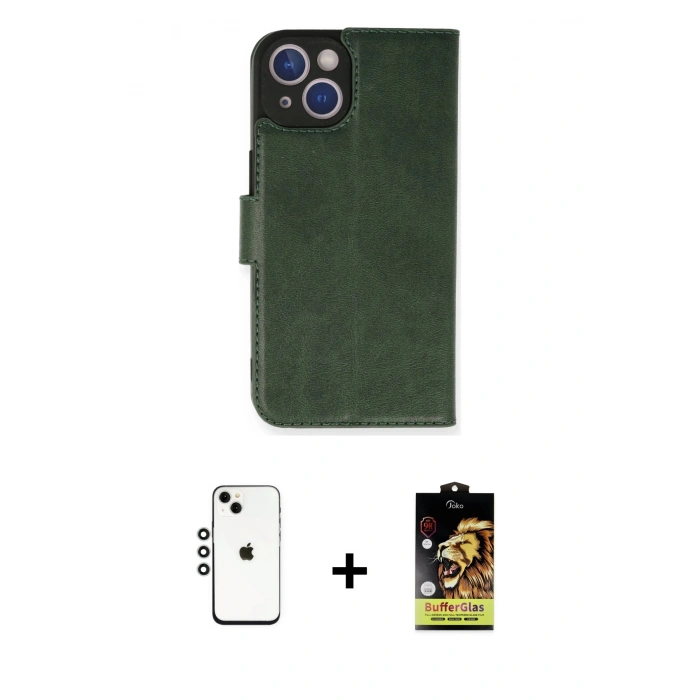 MARSİLYAN™- iPhone 14 Kılıf Siluet Işık Serisi - Siyah Buffer Cam Ekran Koruyucu + Gümüş Shine Kamera Lens