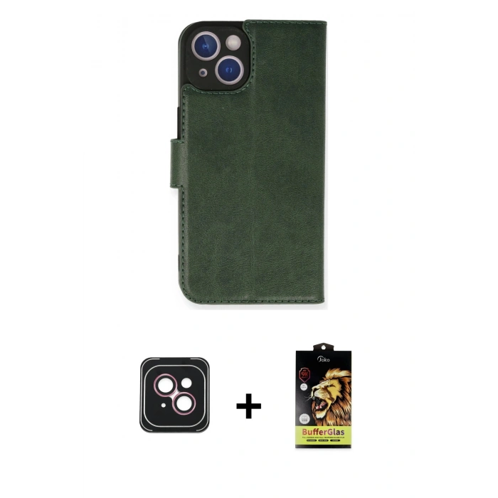 MARSİLYAN™- iPhone 14 Kılıf Siluet Işık Serisi - Siyah Buffer Cam Ekran Koruyucu + Pembe PVD Metal Kamera Lens