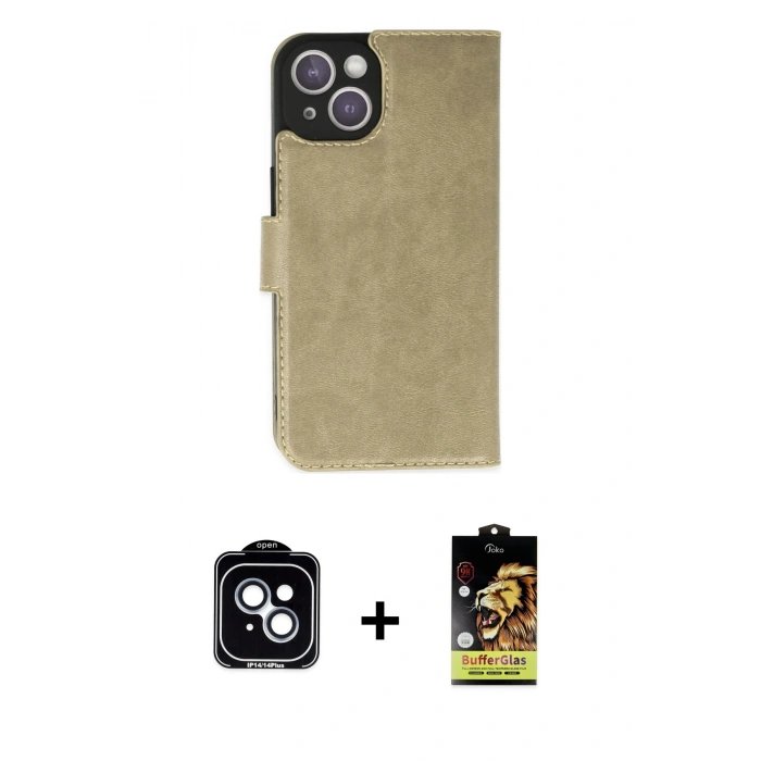 MARSİLYAN™- iPhone 14 Kılıf Siluet Işık Serisi - Siyah Buffer Cam Ekran Koruyucu + PVD Metal Kamera Lens - MI