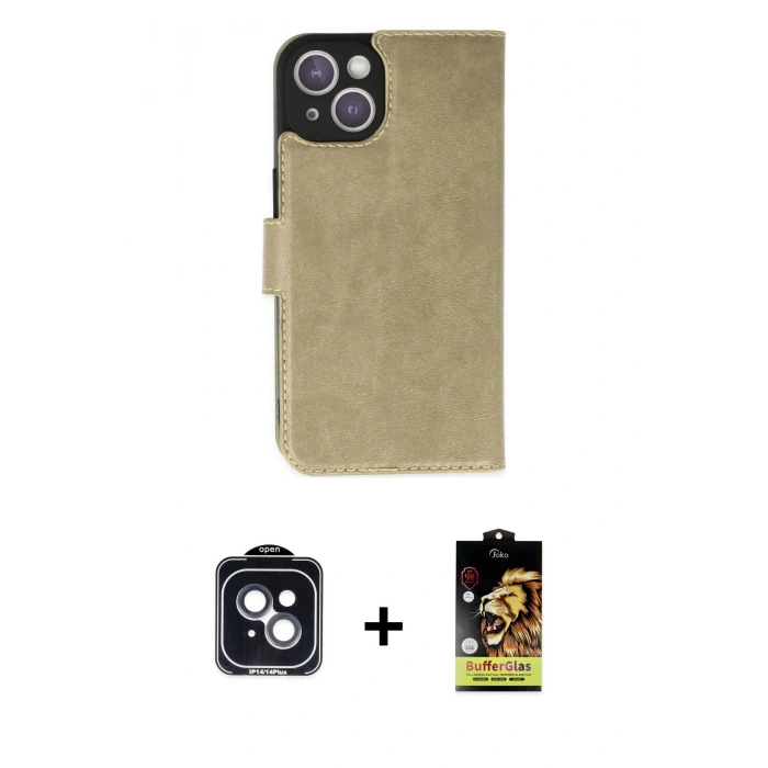 MARSİLYAN™- iPhone 14 Kılıf Siluet Işık Serisi - Siyah Buffer Cam Ekran Koruyucu + PVD Metal Kamera Lens - SH