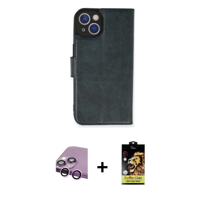 MARSİLYAN™- iPhone 14 Kılıf Siluet Işık Serisi - Siyah Buffer Cam Ekran Koruyucu + Raze Metal Kamera Lens - MR