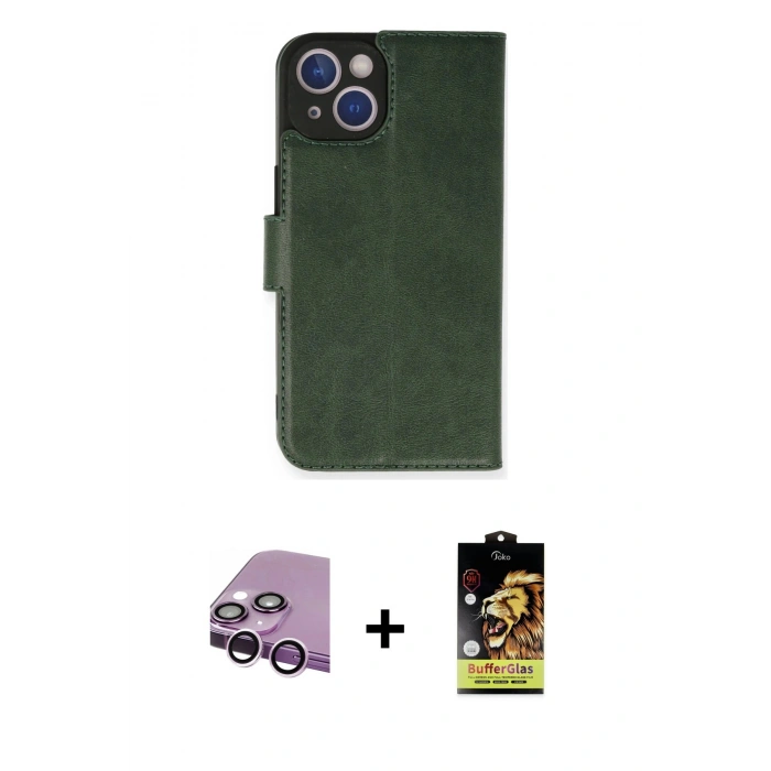MARSİLYAN™- iPhone 14 Kılıf Siluet Işık Serisi - Siyah Buffer Cam Ekran Koruyucu + Raze Metal Kamera Lens - MR