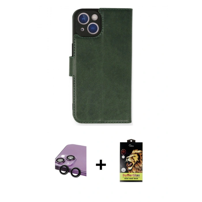 MARSİLYAN™- iPhone 14 Kılıf Siluet Işık Serisi - Siyah Buffer Cam Ekran Koruyucu + Raze Metal Kamera Lens - SH