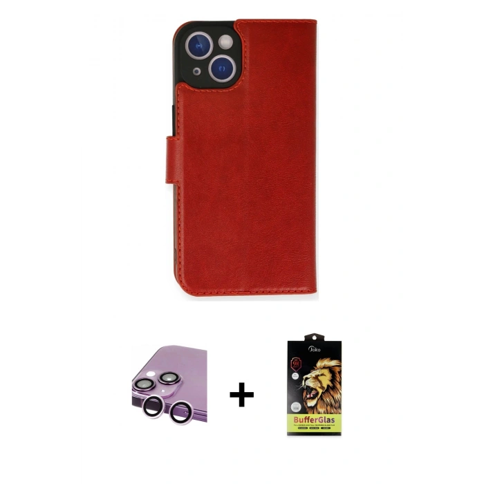 MARSİLYAN™- iPhone 14 Kılıf Siluet Işık Serisi - Siyah Buffer Cam Ekran Koruyucu + Raze Metal Kamera Lens - MR
