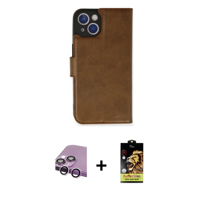 MARSİLYAN™- iPhone 14 Kılıf Siluet Işık Serisi - Siyah Buffer Cam Ekran Koruyucu + Raze Metal Kamera Lens - MR