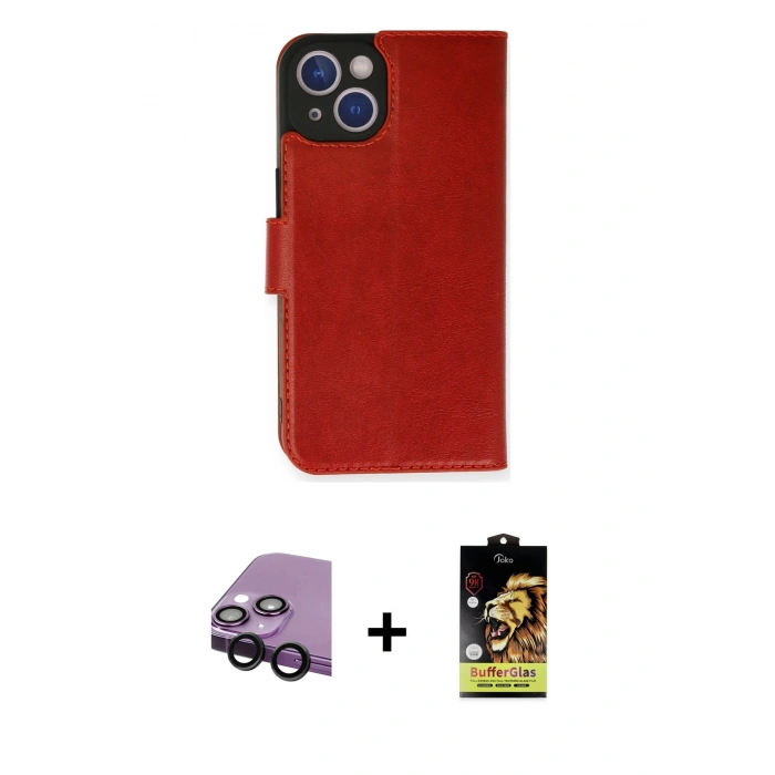 MARSİLYAN™- iPhone 14 Kılıf Siluet Işık Serisi - Siyah Buffer Cam Ekran Koruyucu + Raze Metal Kamera Lens - SH